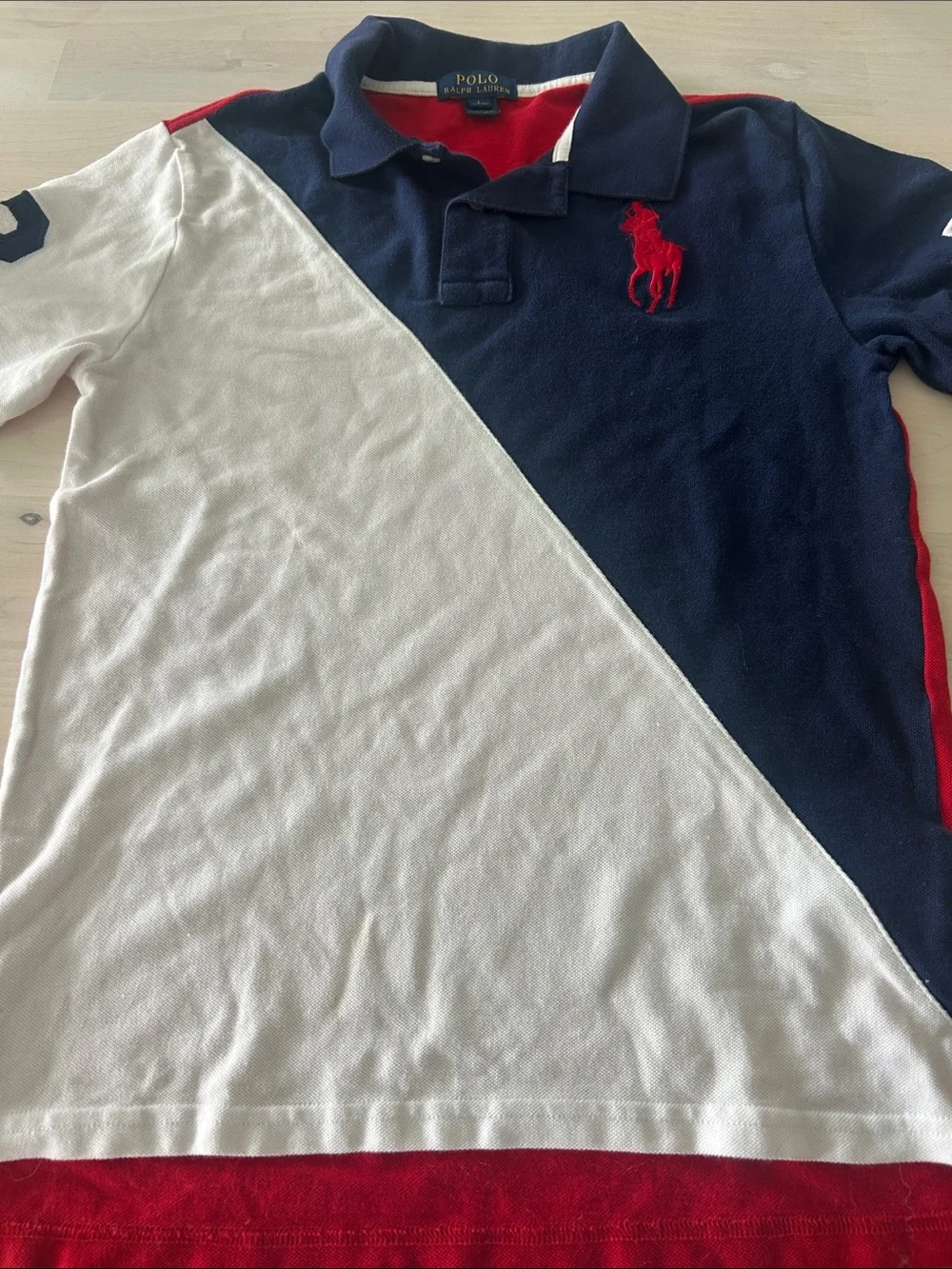 Polo by Ralph Lauren Boys Navy, White & Red Diagonal Colorblock Polo